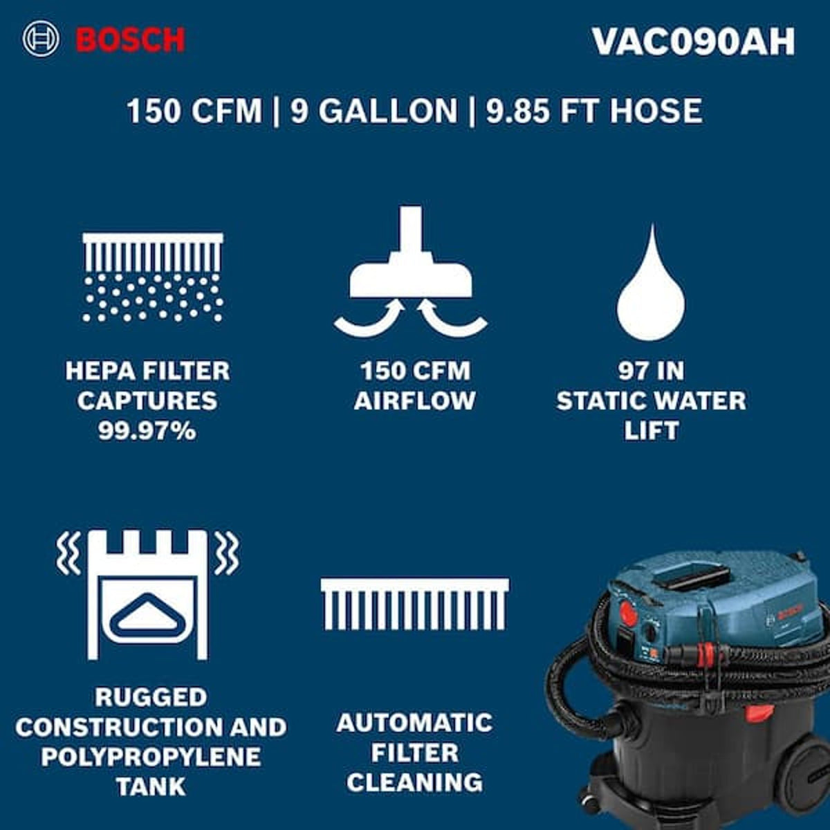 Bosch 9 Gallon Wet/Dry Vacuum with HEPA Filter